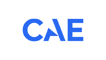 Blue "CAE" logo with a triangular design in the "A" on a white background.